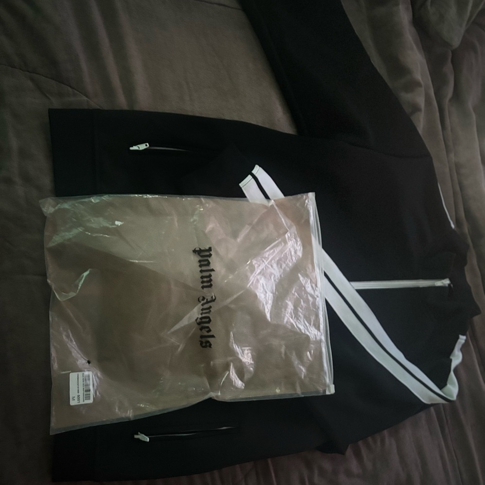 Palm Angels Black Jacket with White Accents